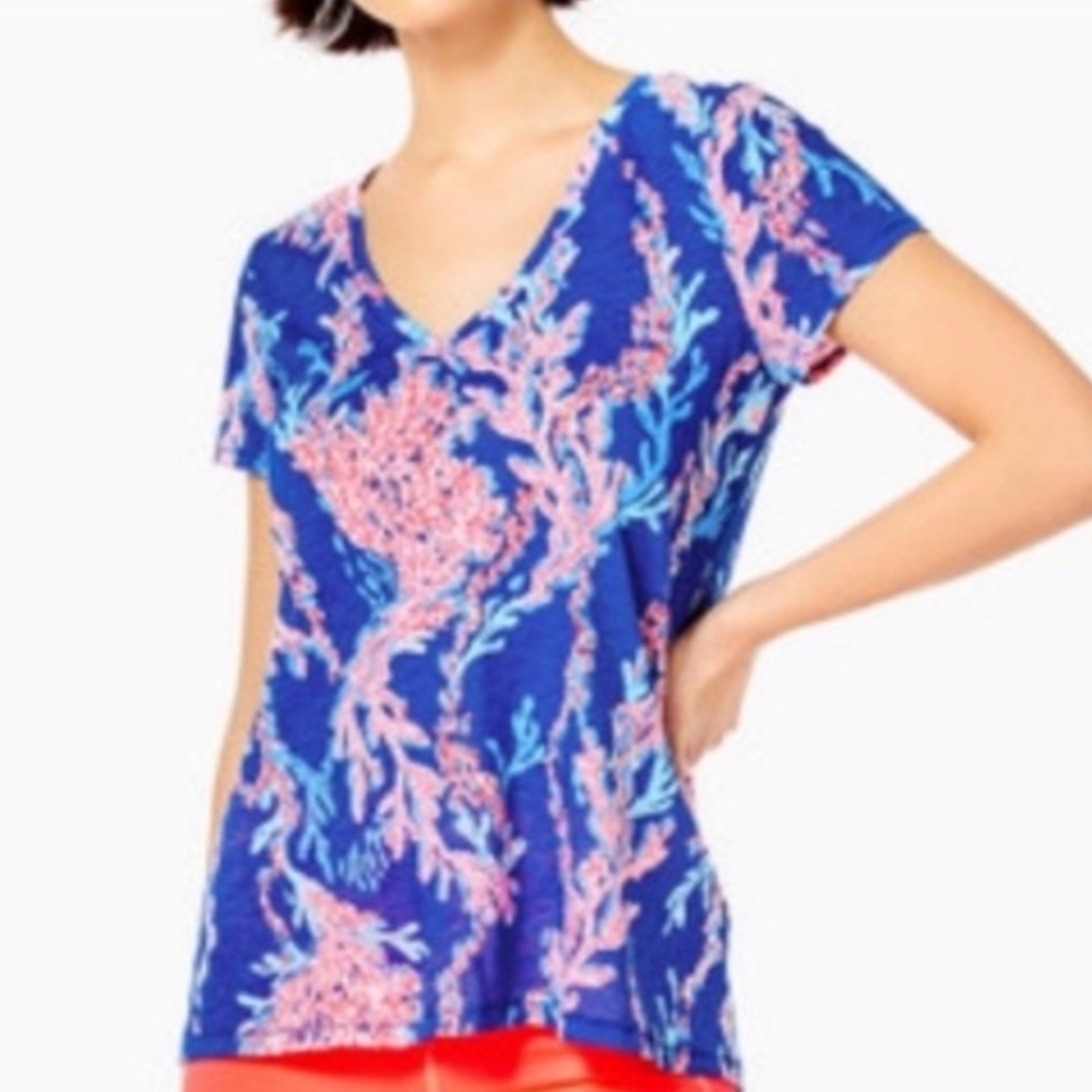 Lilly Pulitzer Etta V Neck In Borealis Blue Swim On Over